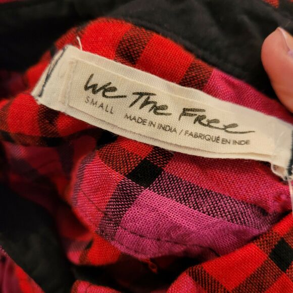 Free People Womens Pacific Dawn Drawstring Plaid Shirt In Red Combo NWT - Picture 9 of 12